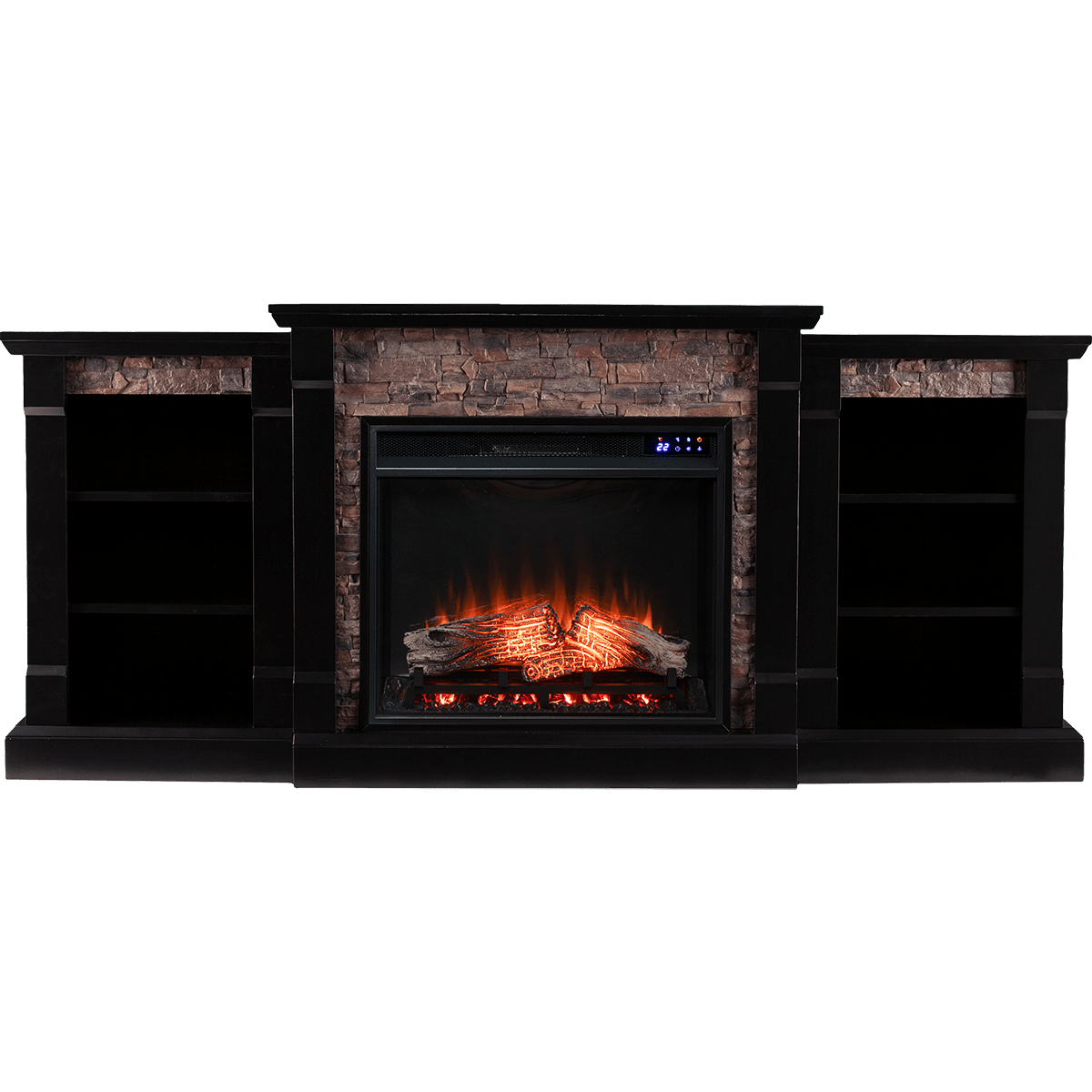 Southern Enterprises Gallatin Faux Stone Fireplace - Enhanced Black