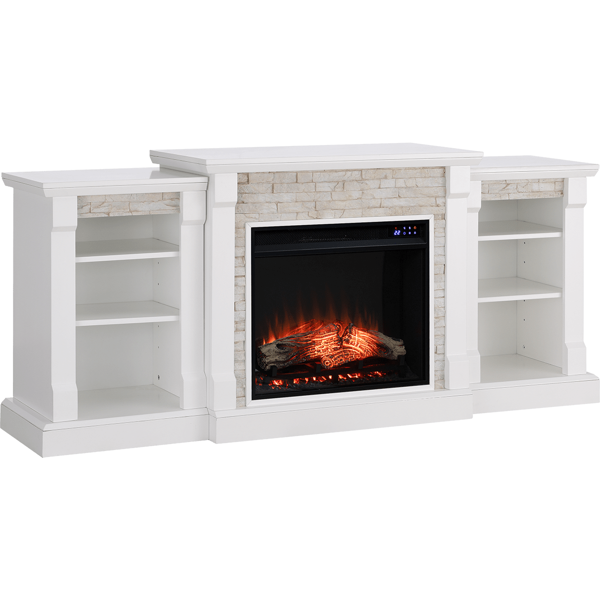 Southern Enterprises Gallatin Faux Stone Fireplace - Enhanced White Angle View