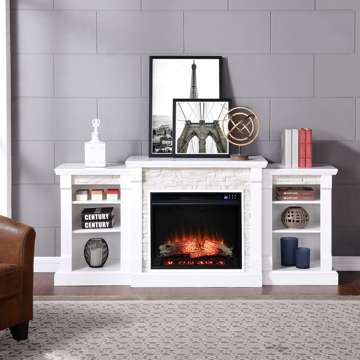 Southern Enterprises Gallatin Faux Stone Electric Fireplace
