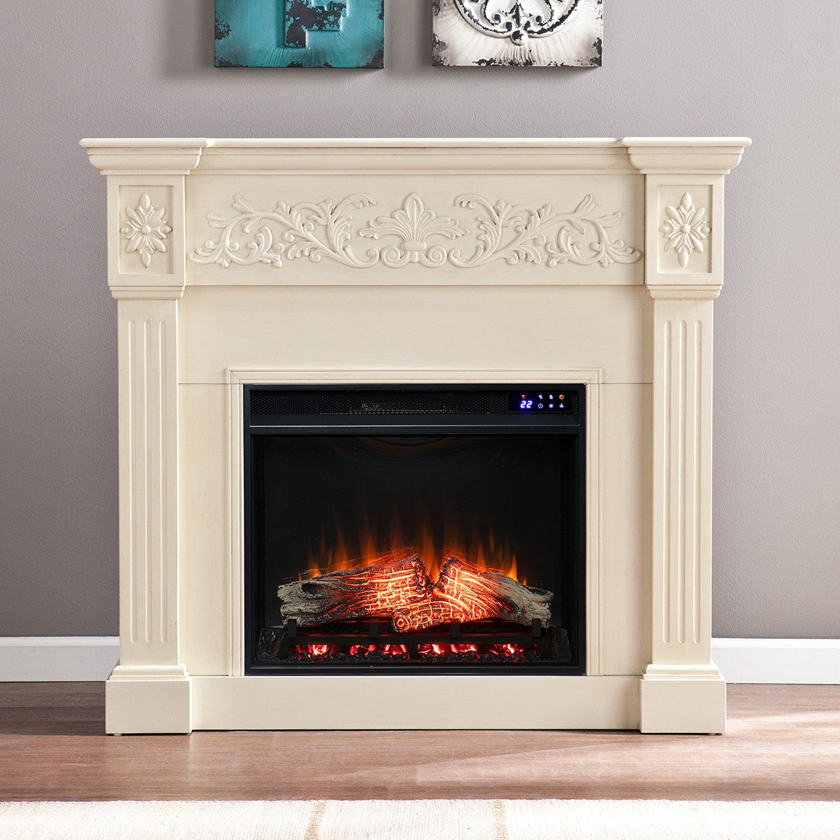 Southern Enterprises Calvert Carved Electric Fireplace