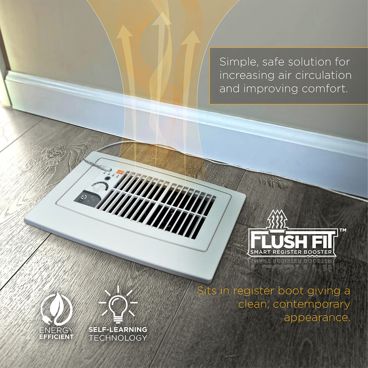 Suncourt Flush Fit Register Booster Fan with Adapter Plate - White Floor Mount