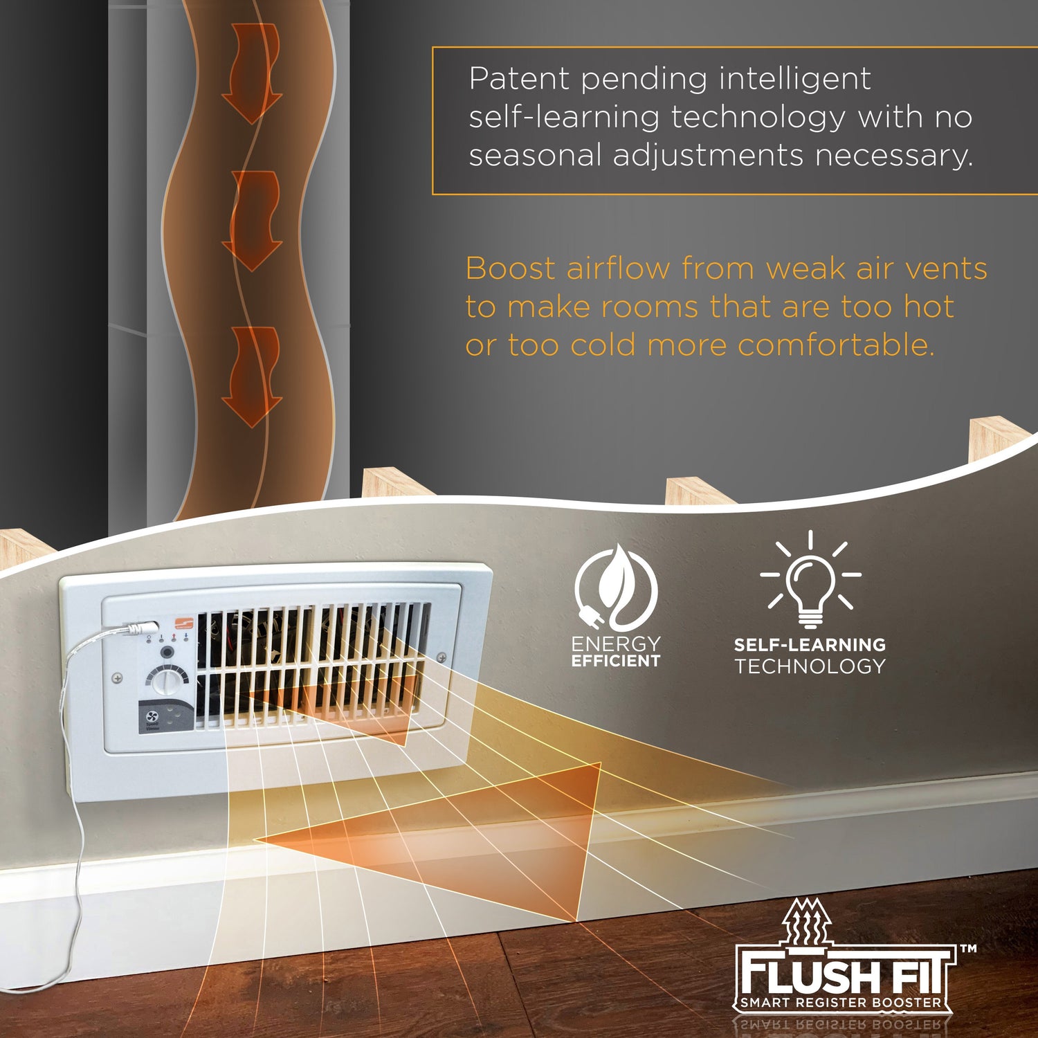 Suncourt Flush Fit Register Booster Fan with Adapter Plate - Smart self-learning technology
