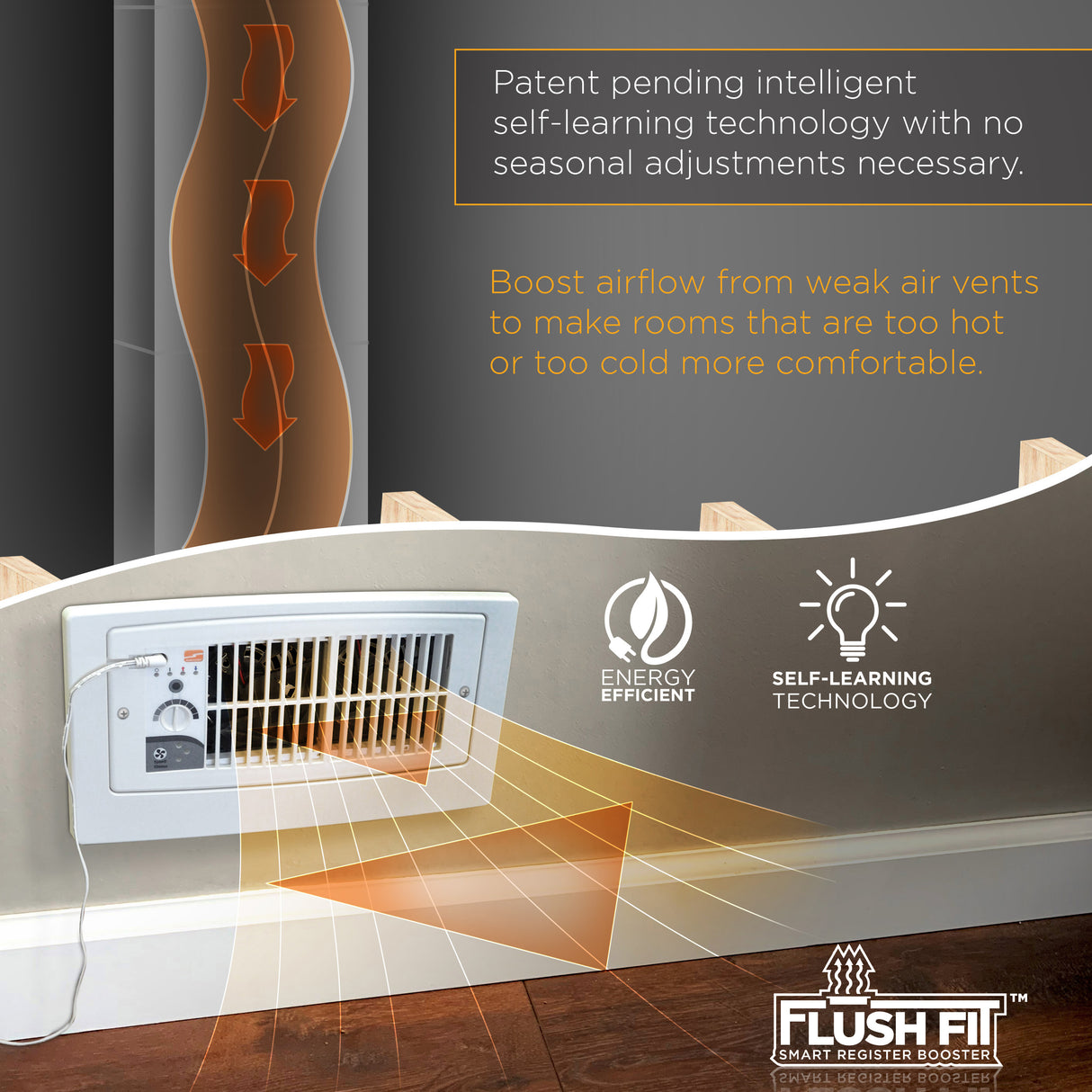 Suncourt Flush Fit Register Booster Fan with Adapter Plate - Smart self-learning technology