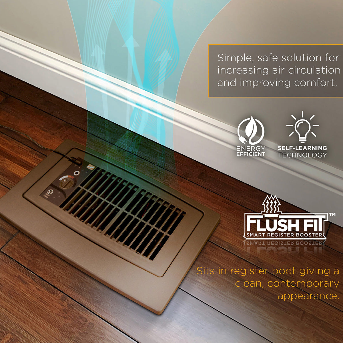 Suncourt Flush Fit Register Booster Fan with Adapter Plate - Brown Floor Mount