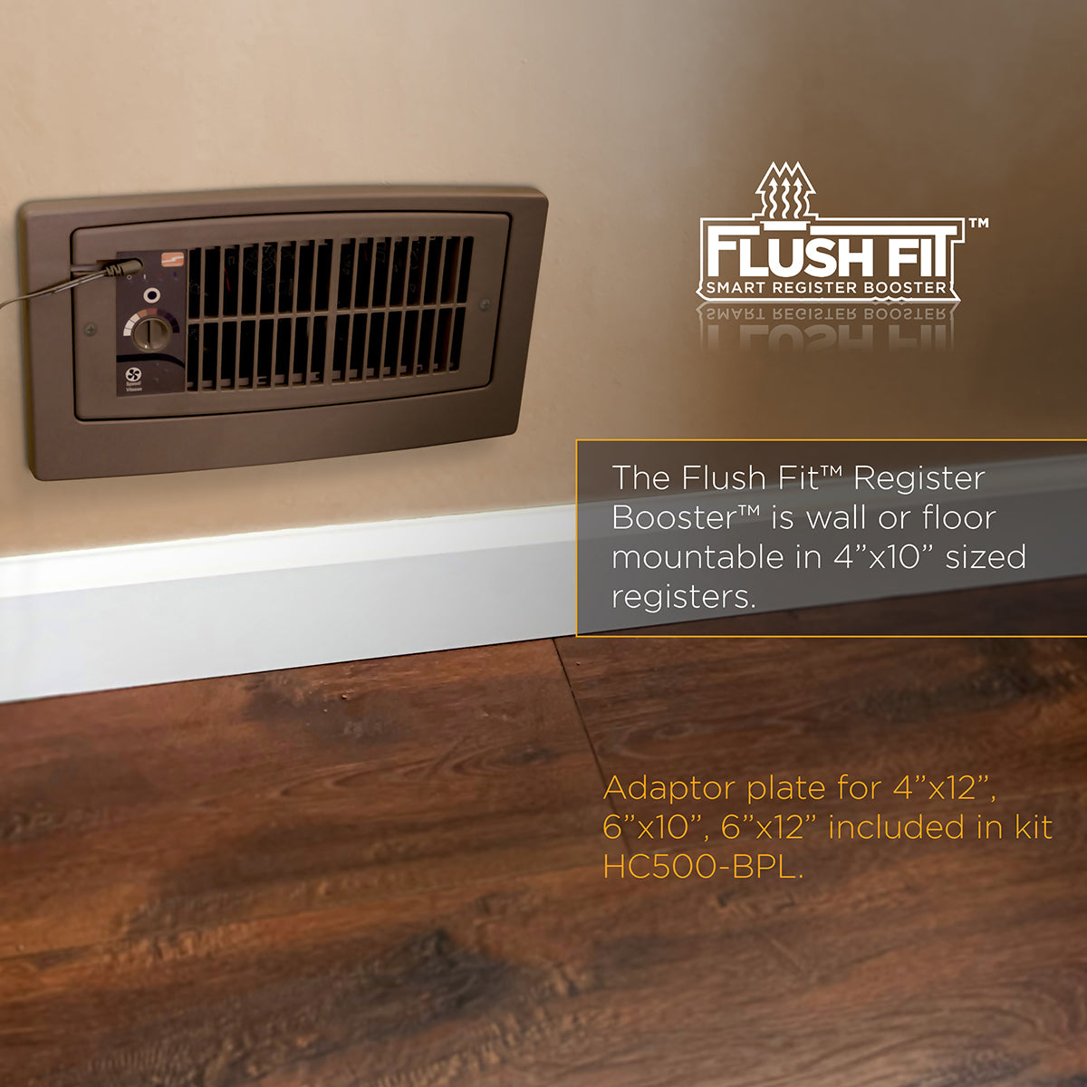 Suncourt Flush Fit Register Booster Fan with Adapter Plate - Brown Wall Mount