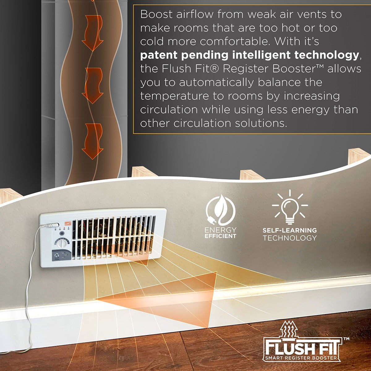 Suncourt Flush Fit Register Booster Fan - Smart Technology with self-teaching function
