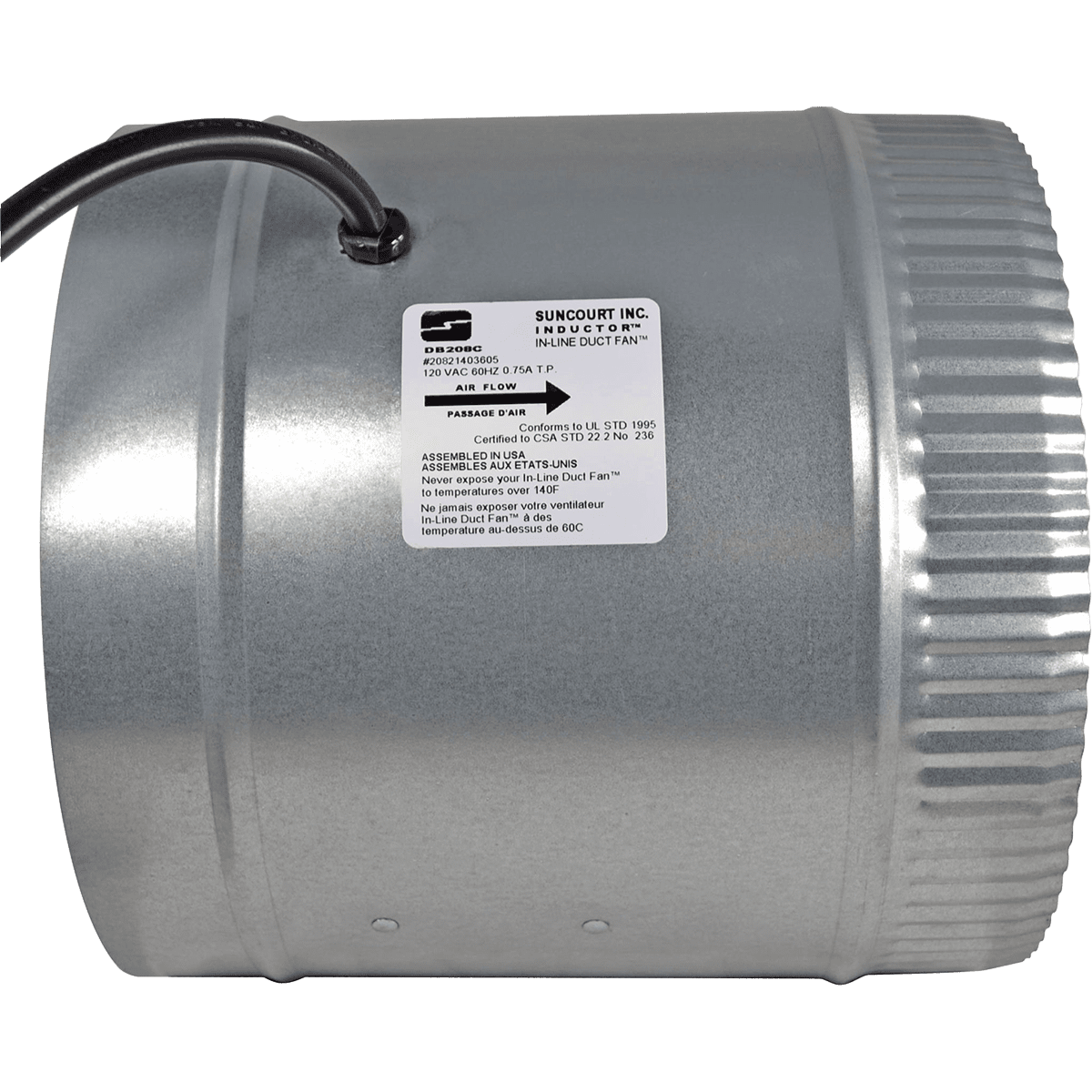 Suncourt Inductor Corded In-Line Duct Fan - 8" Diameter