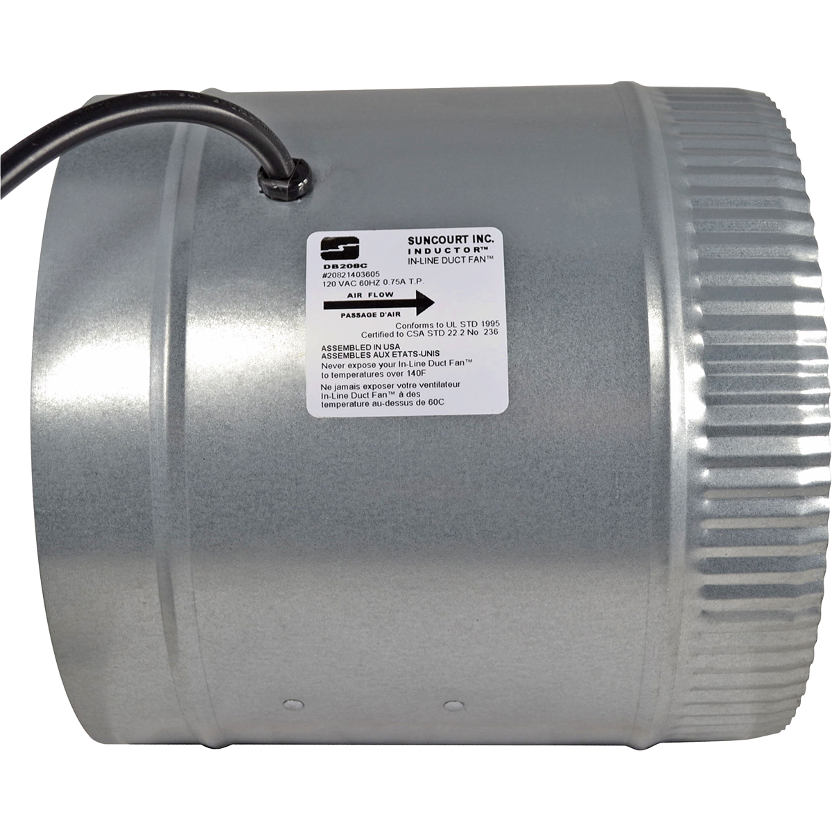 Suncourt Inductor Corded In-Line Duct Fan - 8" Diameter