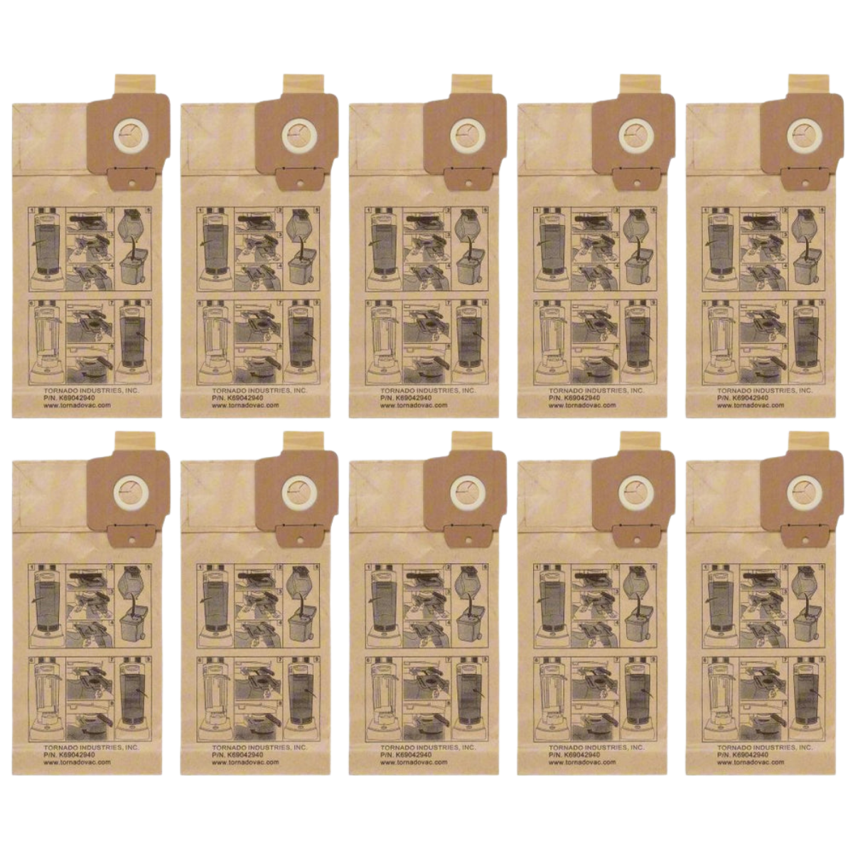 Tornado Replacement Paper Vacuum Bags - 10 Pack
