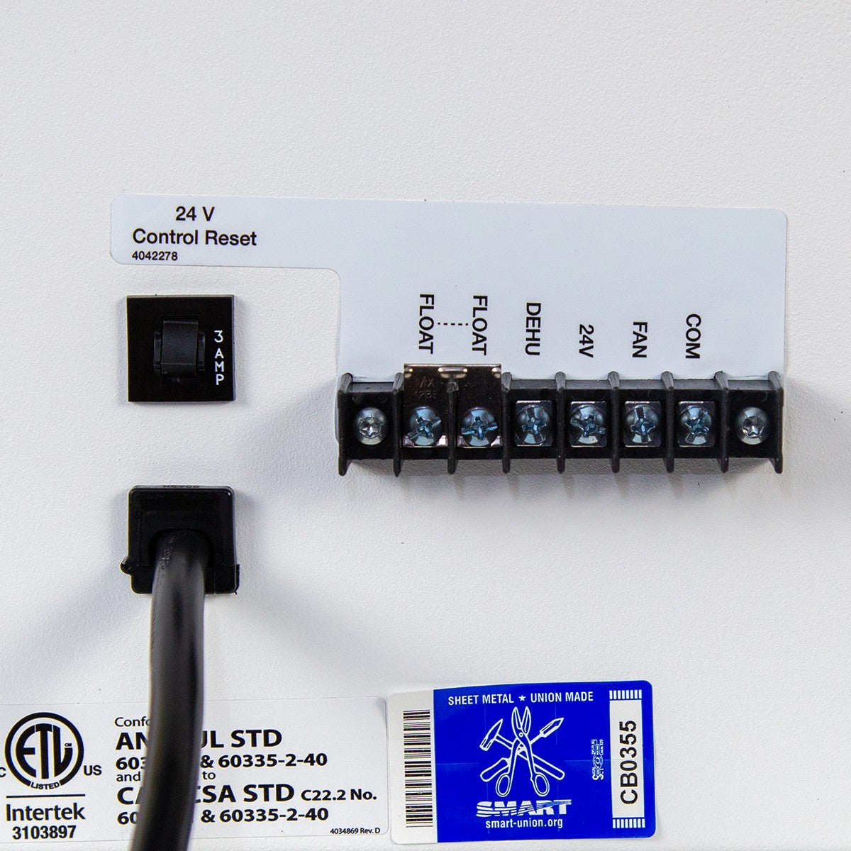 Control Panel for the Santa Fe Ultra120 Whole House Ventilating Dehumidifier