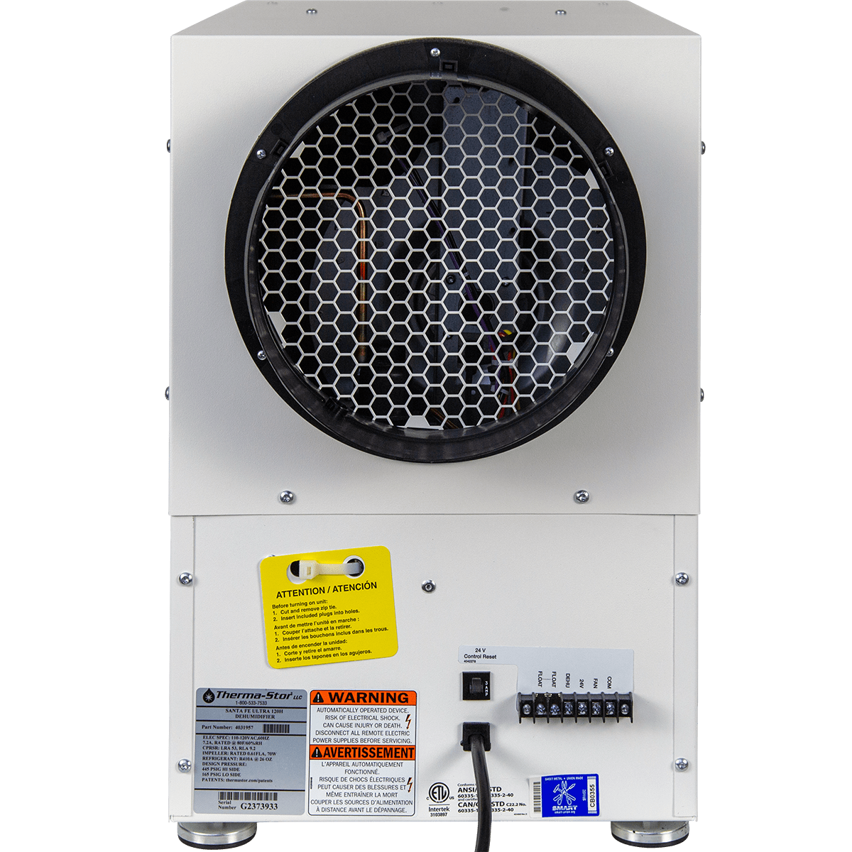 Side Angle of the Santa Fe Ultra120 Whole House Ventilating Dehumidifier