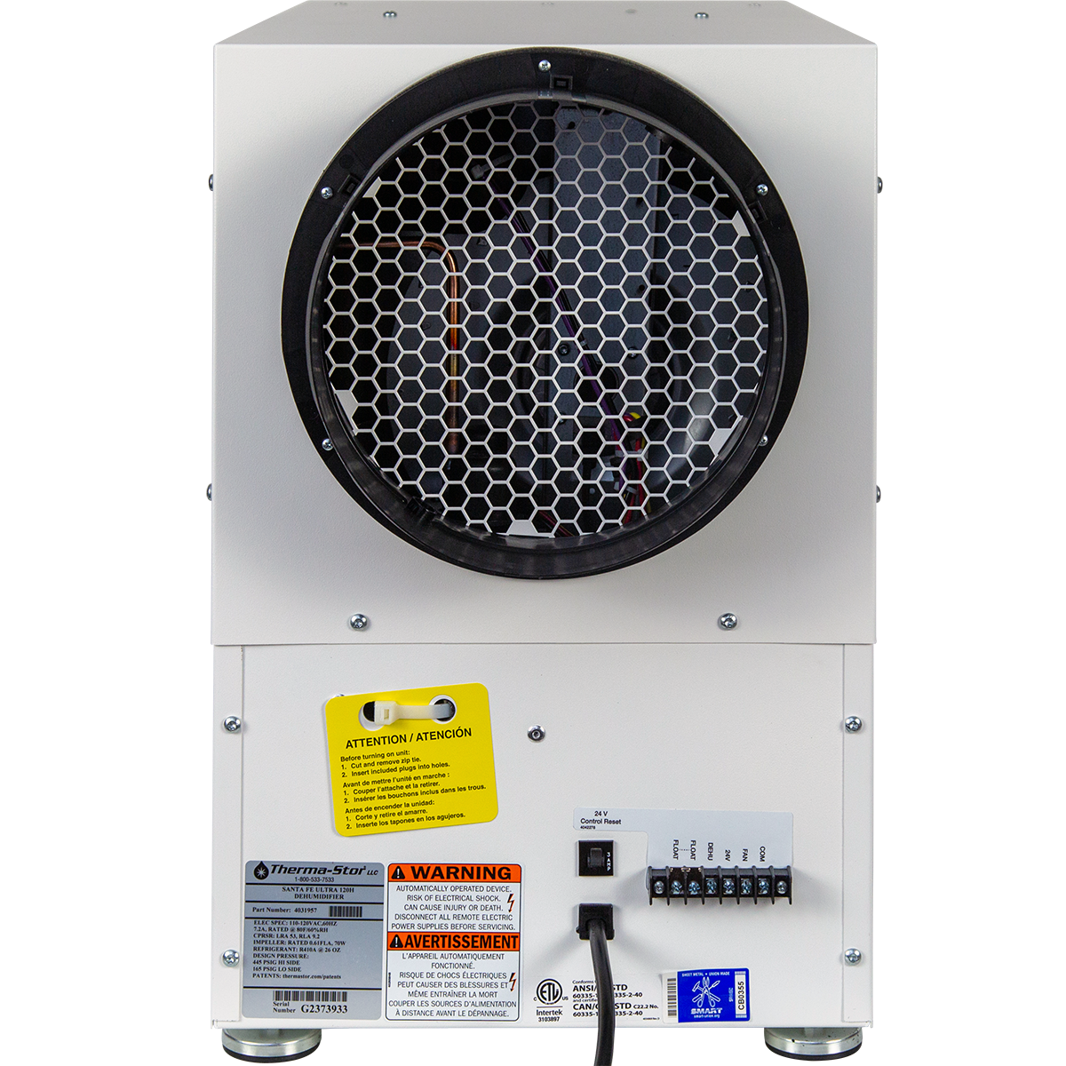 Side Angle of the Santa Fe Ultra120 Whole House Ventilating Dehumidifier