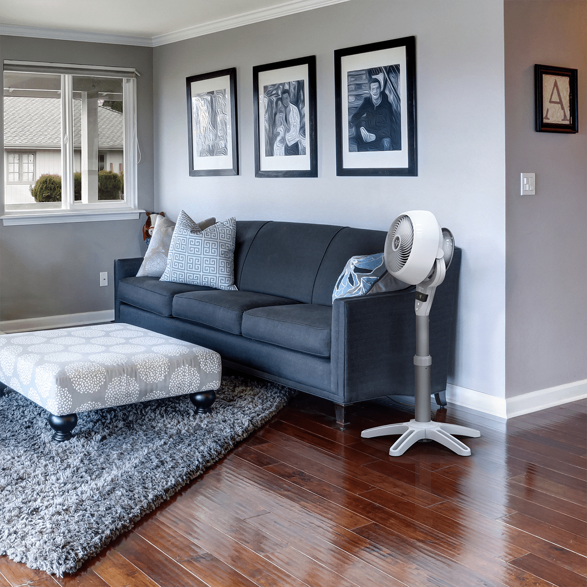 Vornado 6803DC Ice White Pedestal Fan - in Room