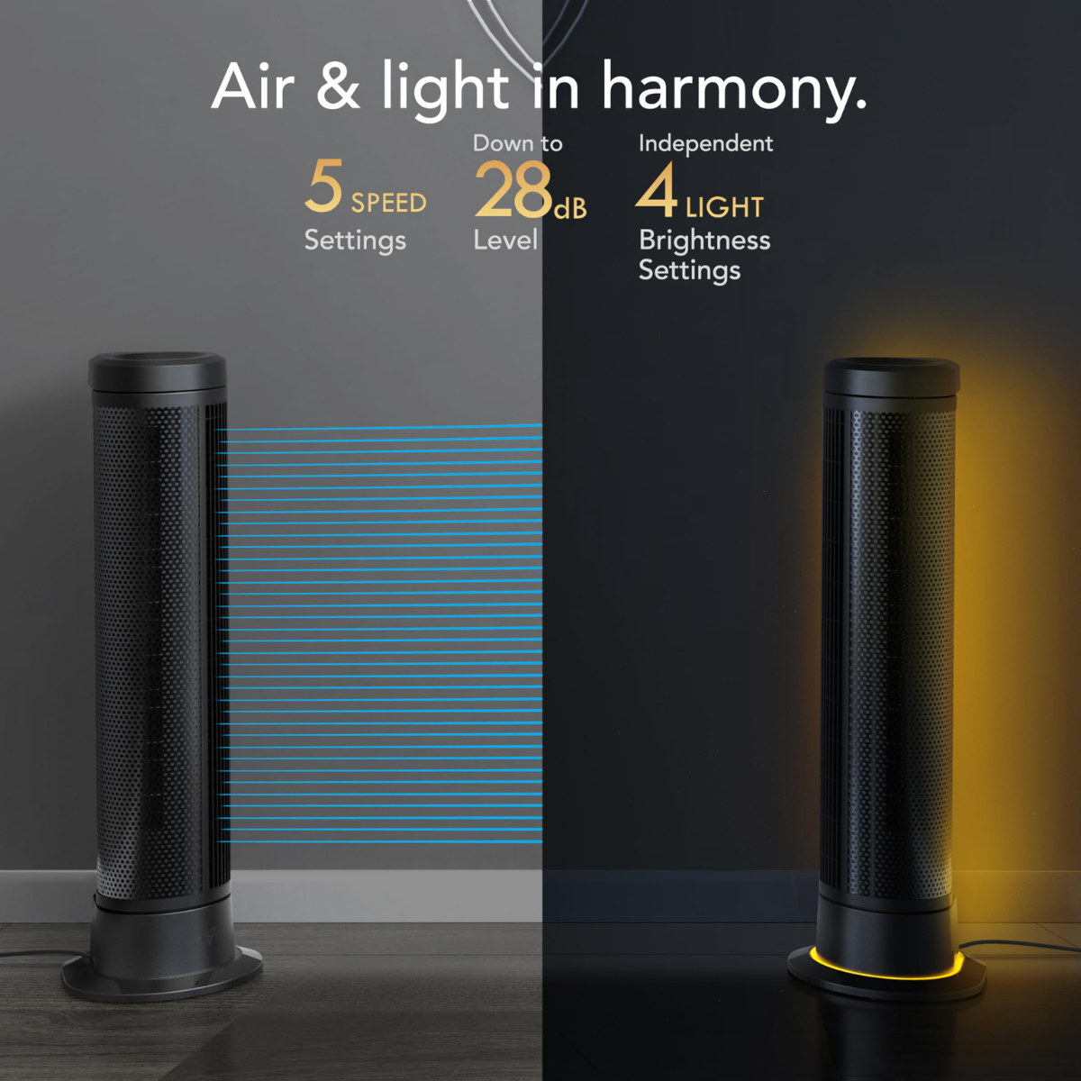 Vornado ARA Oscillating Tower Fan with Ambient Light - Infographic 2