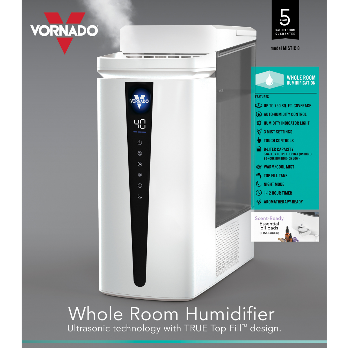Vornado MISTIC 8 Ultrasonic Whole Room Humidifier - Infographic