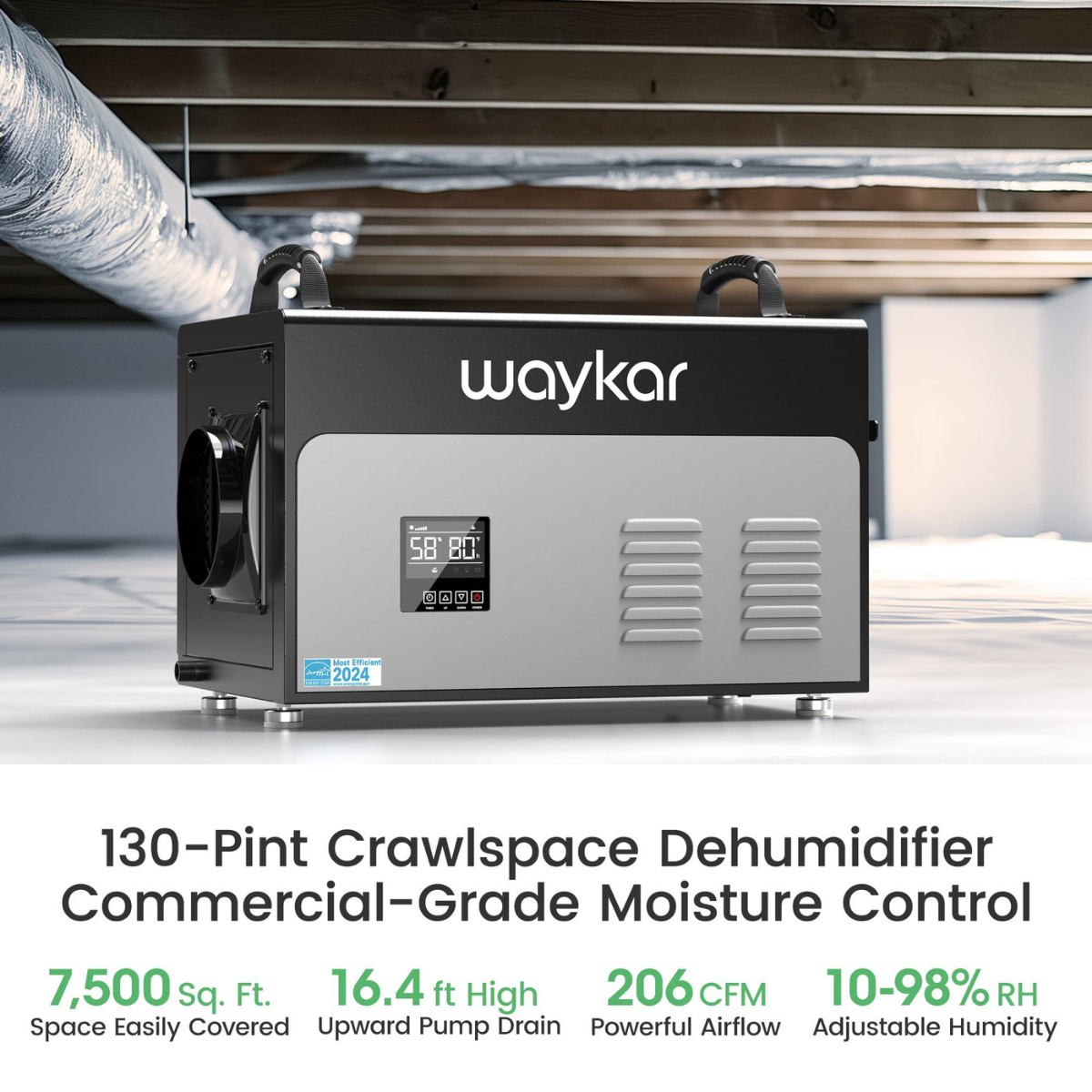 Waykar 130 Pint Crawlspace Energy Star Dehumidifier with Pump - Infographic 1