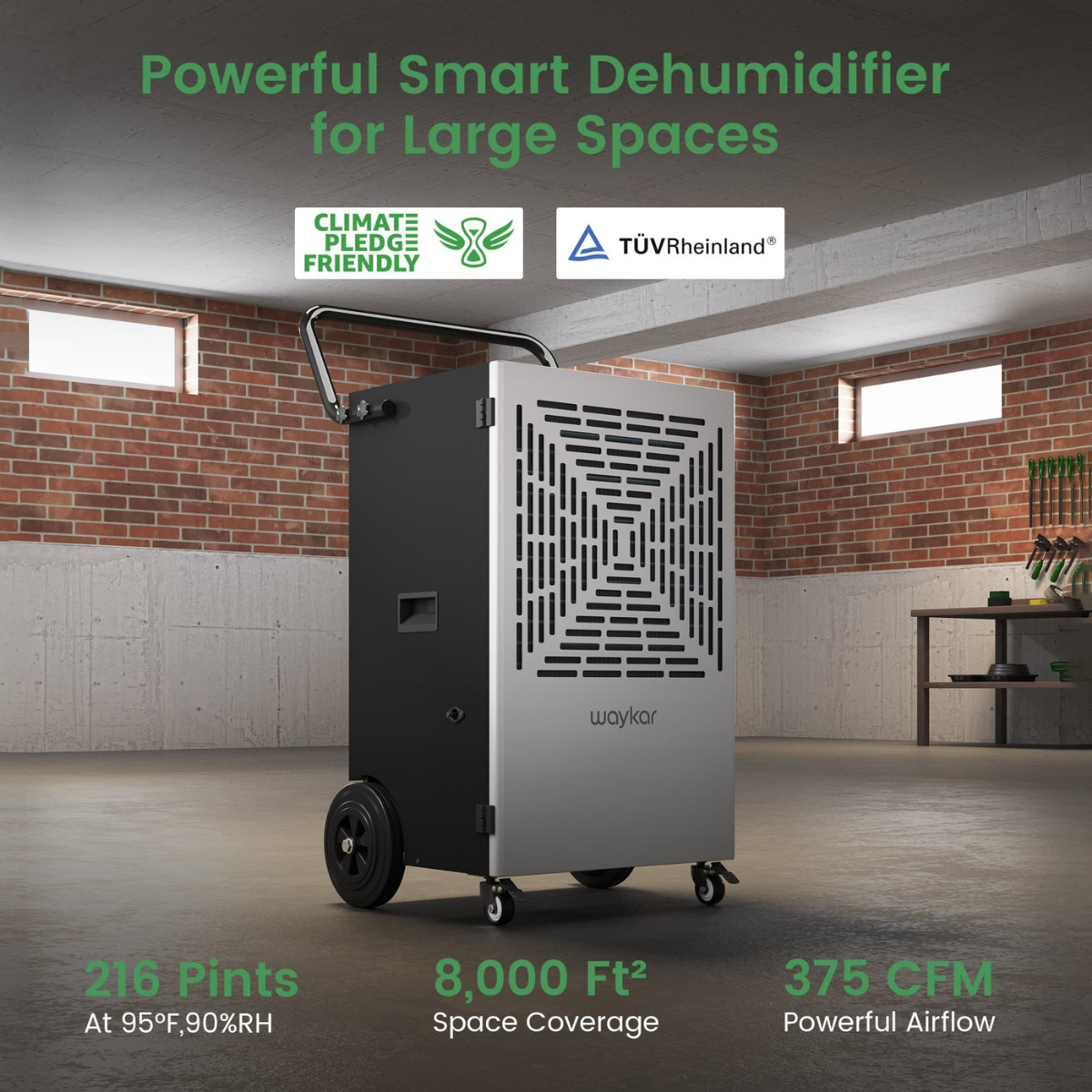 Waykar 216 Pint Portable Dehumidifier with Pump - Infographic 1