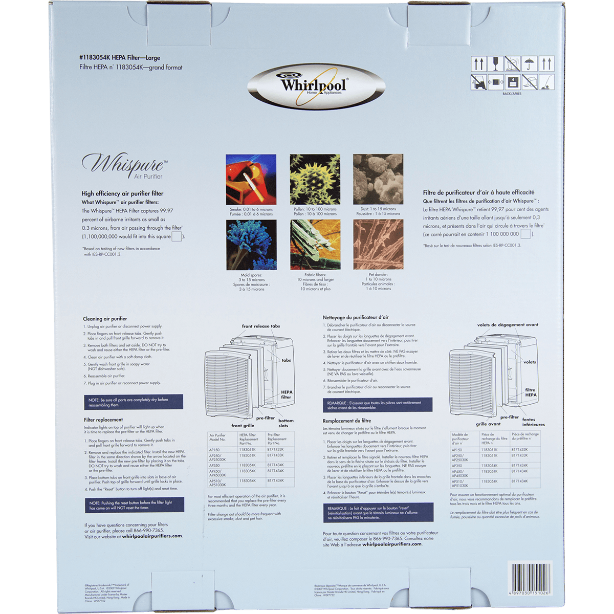 Genuine Whirlpool True HEPA Filter - Large 1183054K