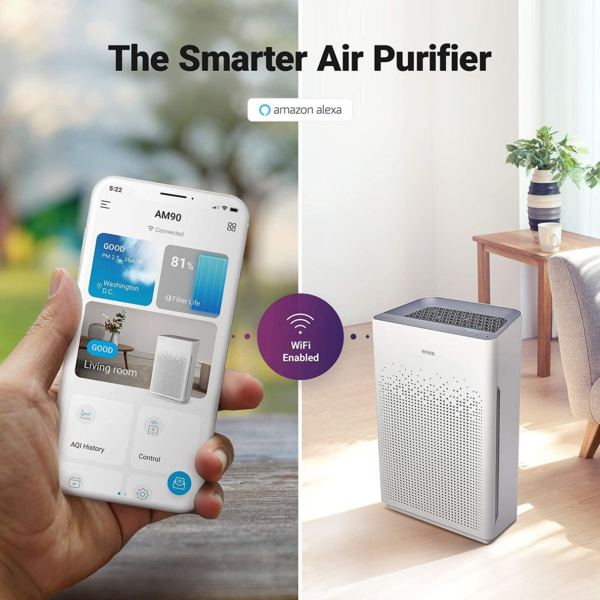 Winix AM90 PlasmaWave True HEPA Wi-Fi Air Purifier