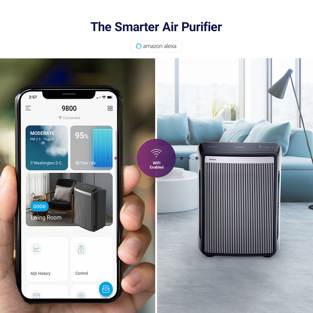 Winix PlasmaWave 9800 True HEPA Wi-Fi Large Room Air Purifier - App