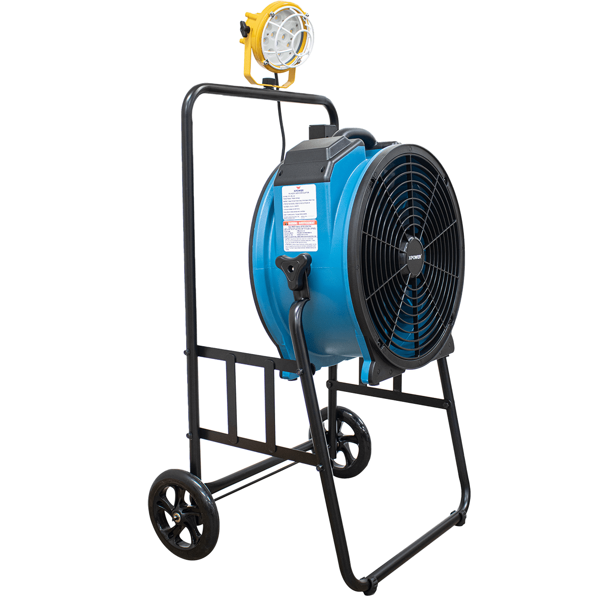 XPOWER 18-In. 3600 CFM Warehouse/Dock/Trailer Fan Kit w/ Mobile Trolley & LED Spotlight - Blue - Angle