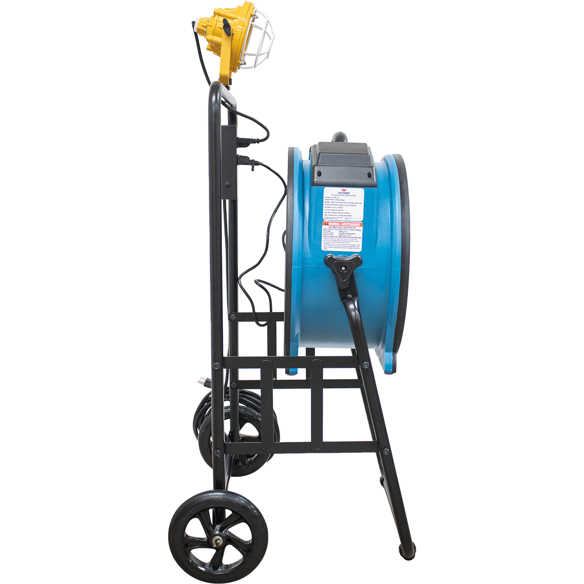 XPOWER 18-In. 3600 CFM Warehouse/Dock/Trailer Fan Kit w/ Mobile Trolley & LED Spotlight - Blue - Side