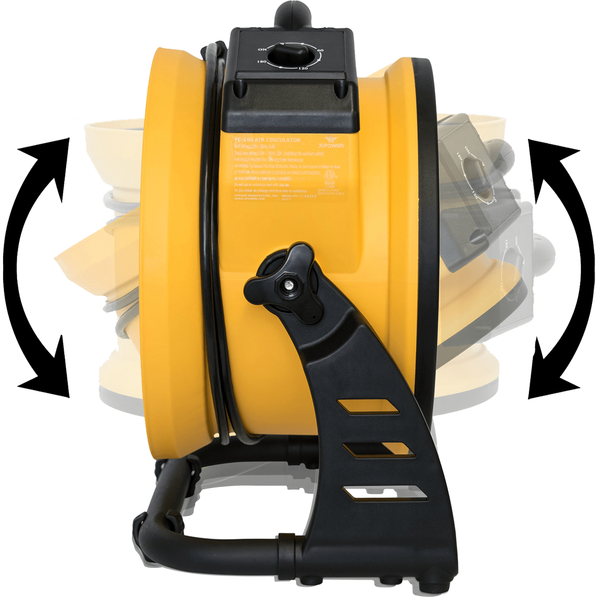 XPOWER 1100 CFM 4-Speed 11" Pro Air Circulator Utility Fan - 360 Degree Rotation