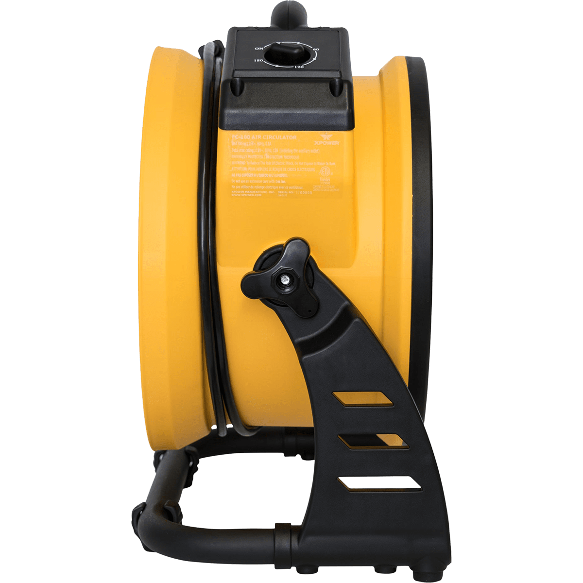 XPOWER 1100 CFM 4-Speed 11" Pro Air Circulator Utility Fan - Left Side