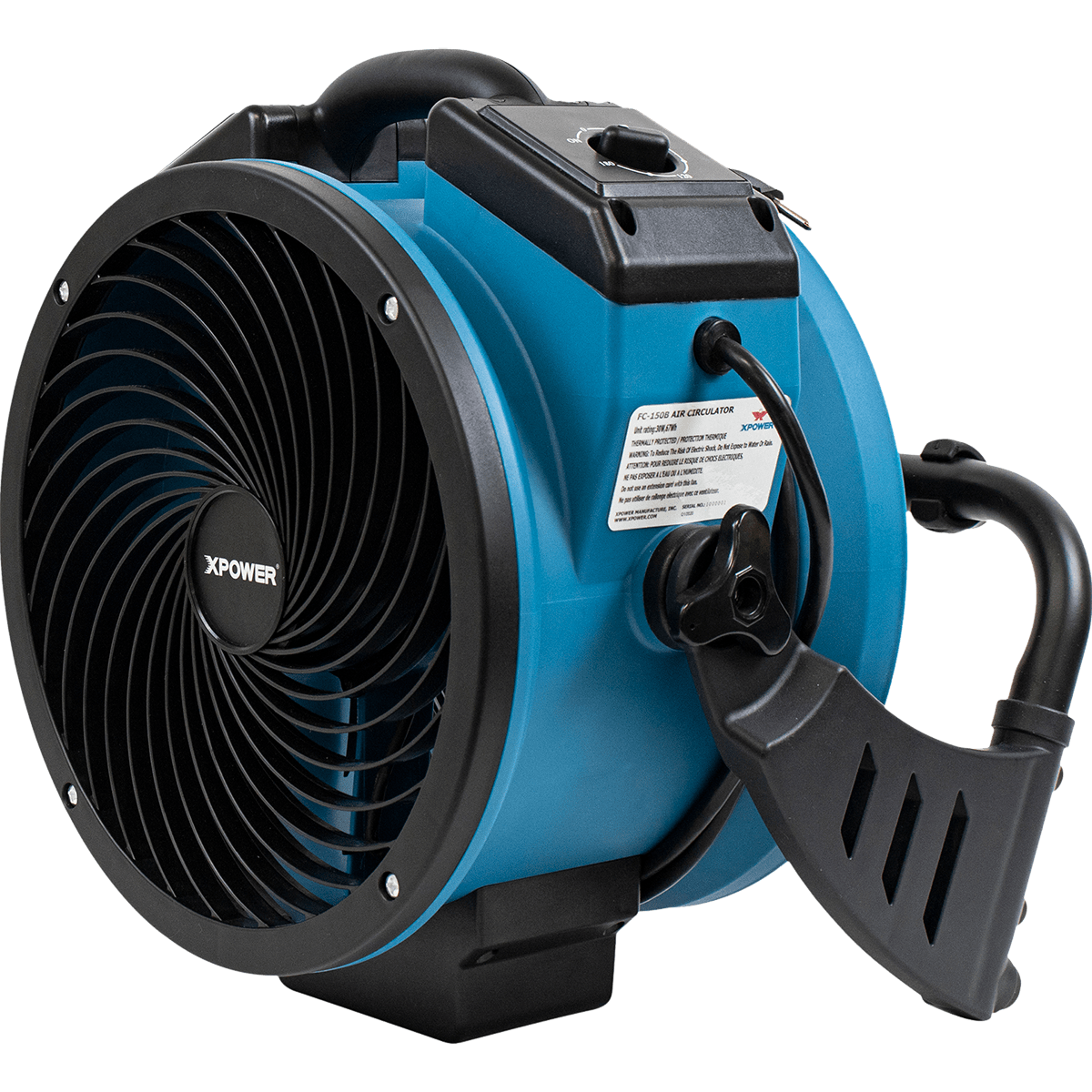 XPOWER FC-150B Brushless DC Motor Rechargeable Whole Room Air Circulator - Right Angle Flat