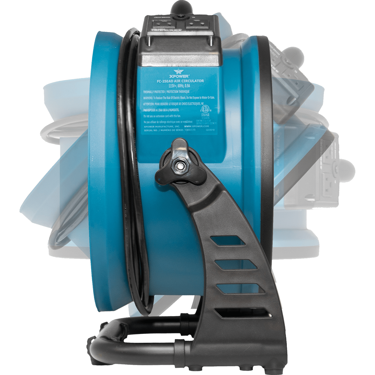 XPOWER FC-250AD Pro 13-in. Brushless DC Motor Air Circulator Utility Fan w/ Power Outlets - 360 Degree Adjustment