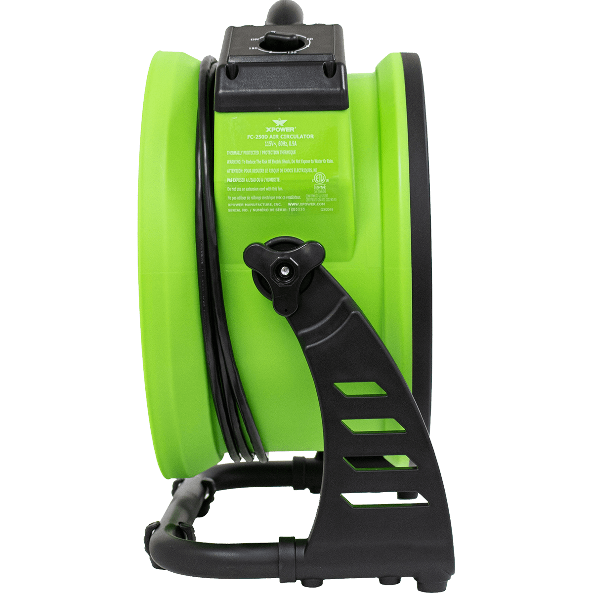 XPOWER FC-250D Pro 13-in. Brushless DC Motor Air Circulator Utility Fan - Side