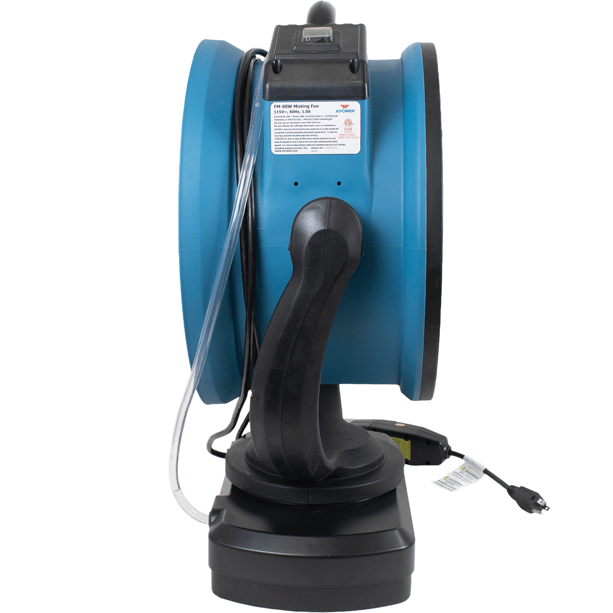 XPOWER 1700 CFM Misting Fan w/ Optional Water Reservoir - Fan Only - Left Side