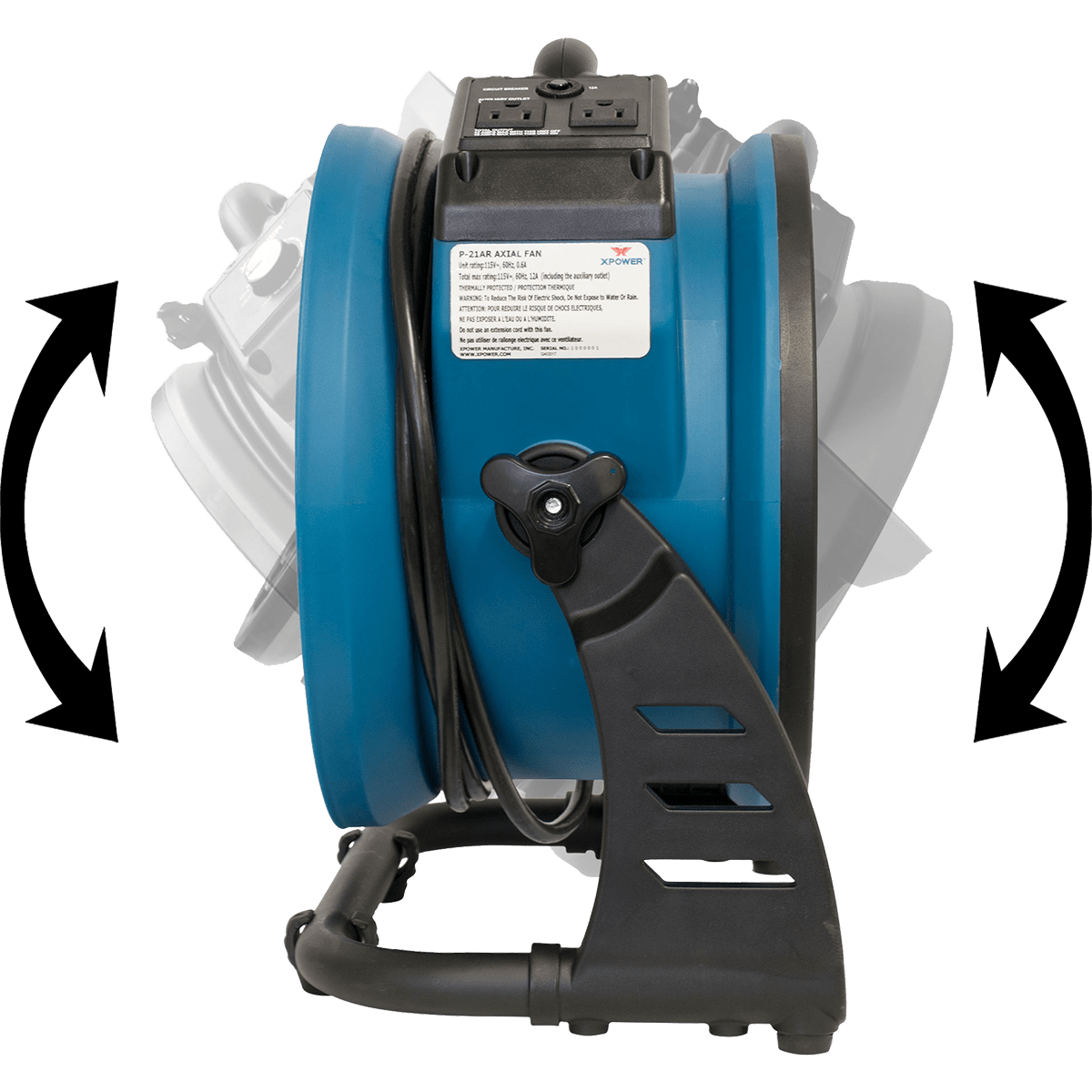 XPOWER 1100 CFM Industrial Axial Air Mover - 360 Degree Rotation