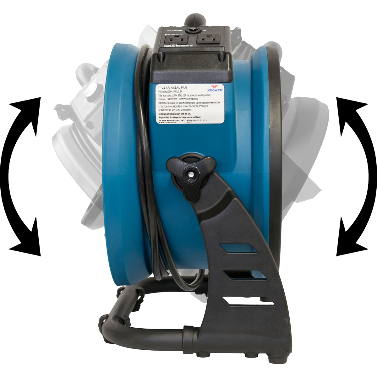 XPOWER 1100 CFM Industrial Axial Air Mover - 360 Degree Rotation