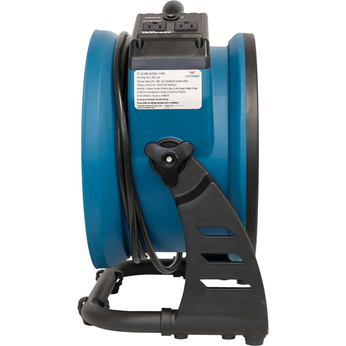 XPOWER 1100 CFM Industrial Axial Air Mover - Left Angle
