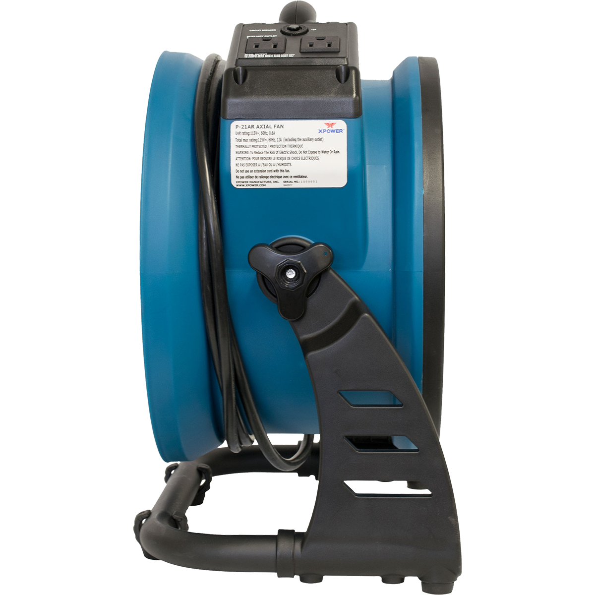 XPOWER 1100 CFM Industrial Axial Air Mover - Left Angle