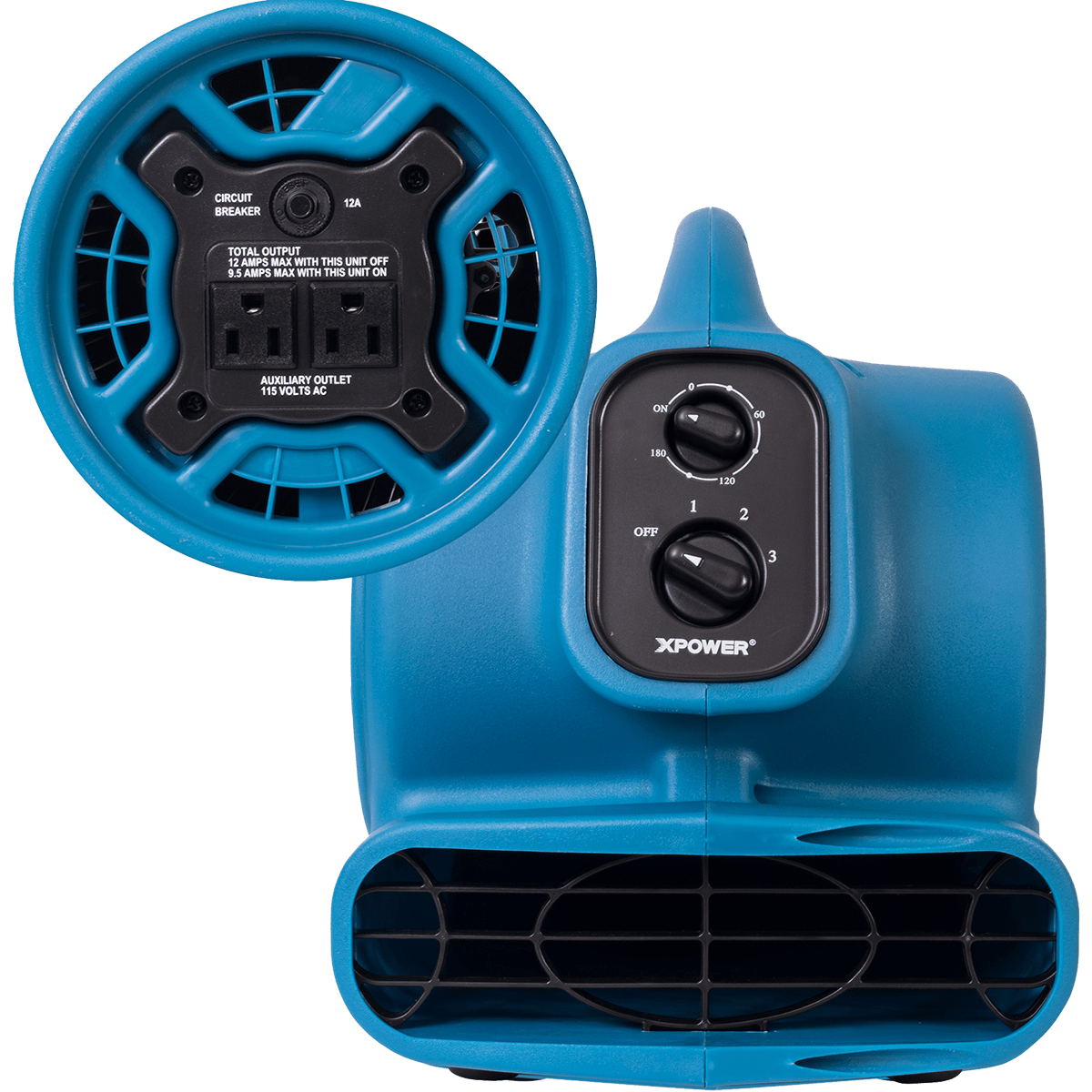 XPOWER 925 CFM Air Mover - Controls are located in front and on the side panel.