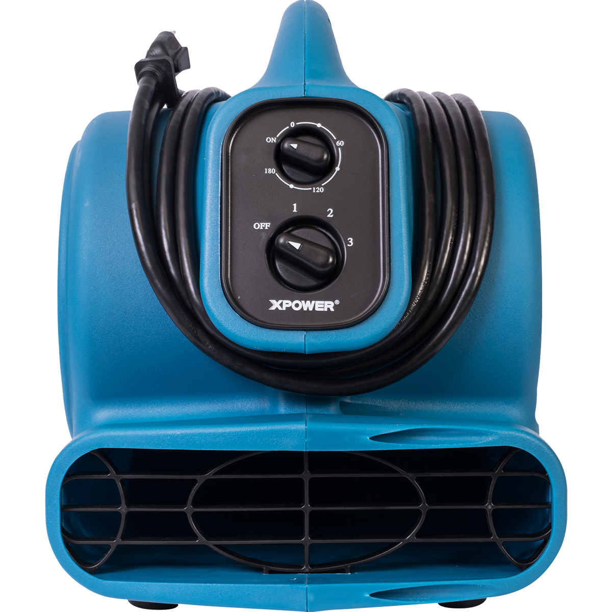 XPOWER 925 CFM Air Mover - Front view with cord wrap.