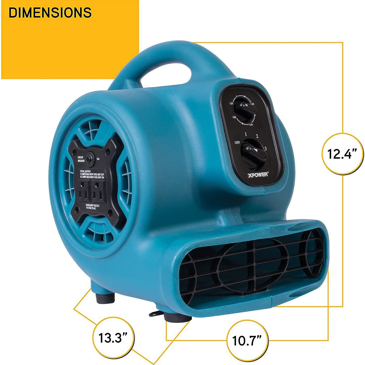 XPOWER 925 CFM Air Mover - Dimensions