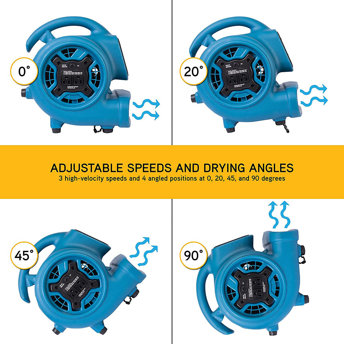 XPOWER 925 CFM Air Mover - Positions