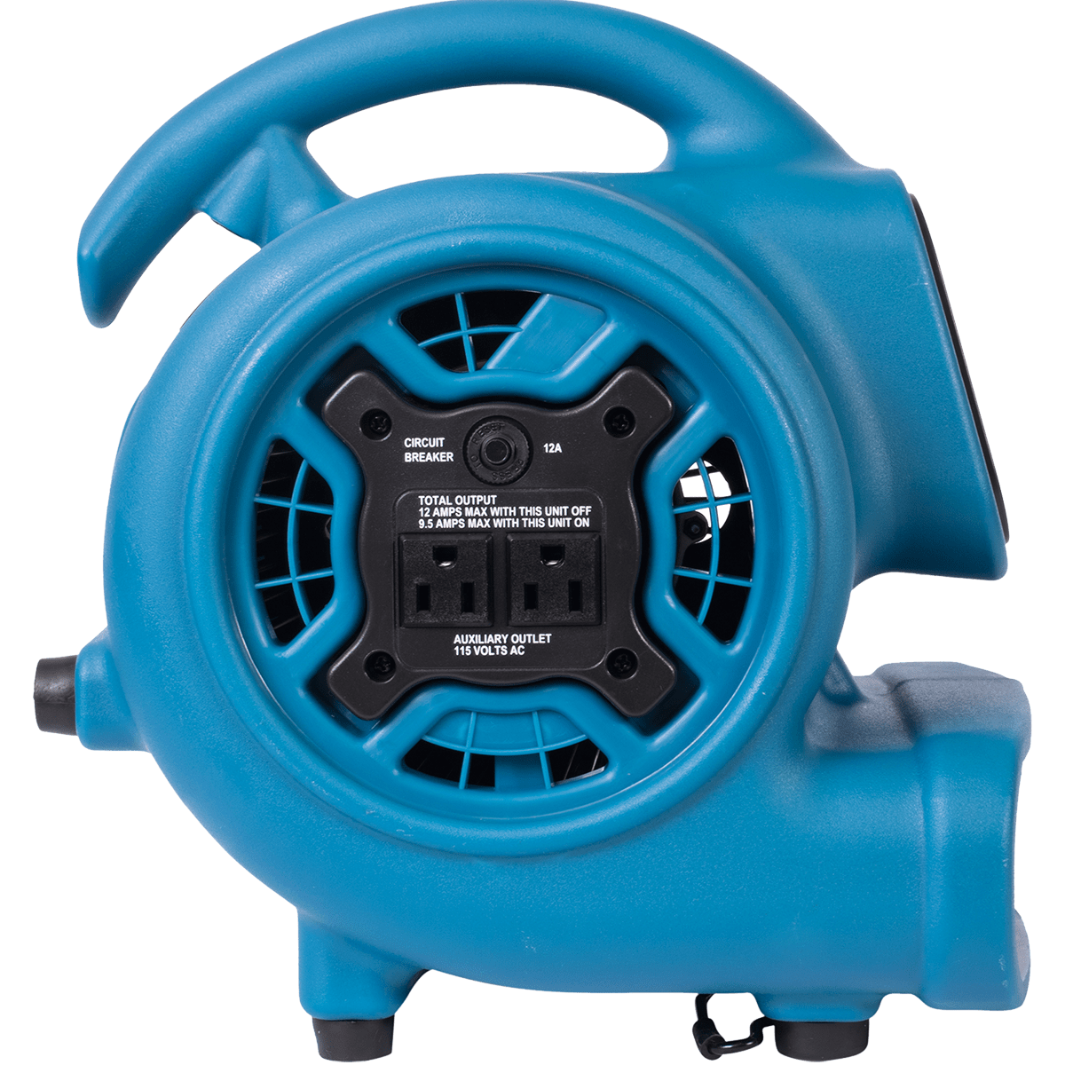 XPOWER 925 CFM Air Mover - Side panel with 2 GCFI outlets.