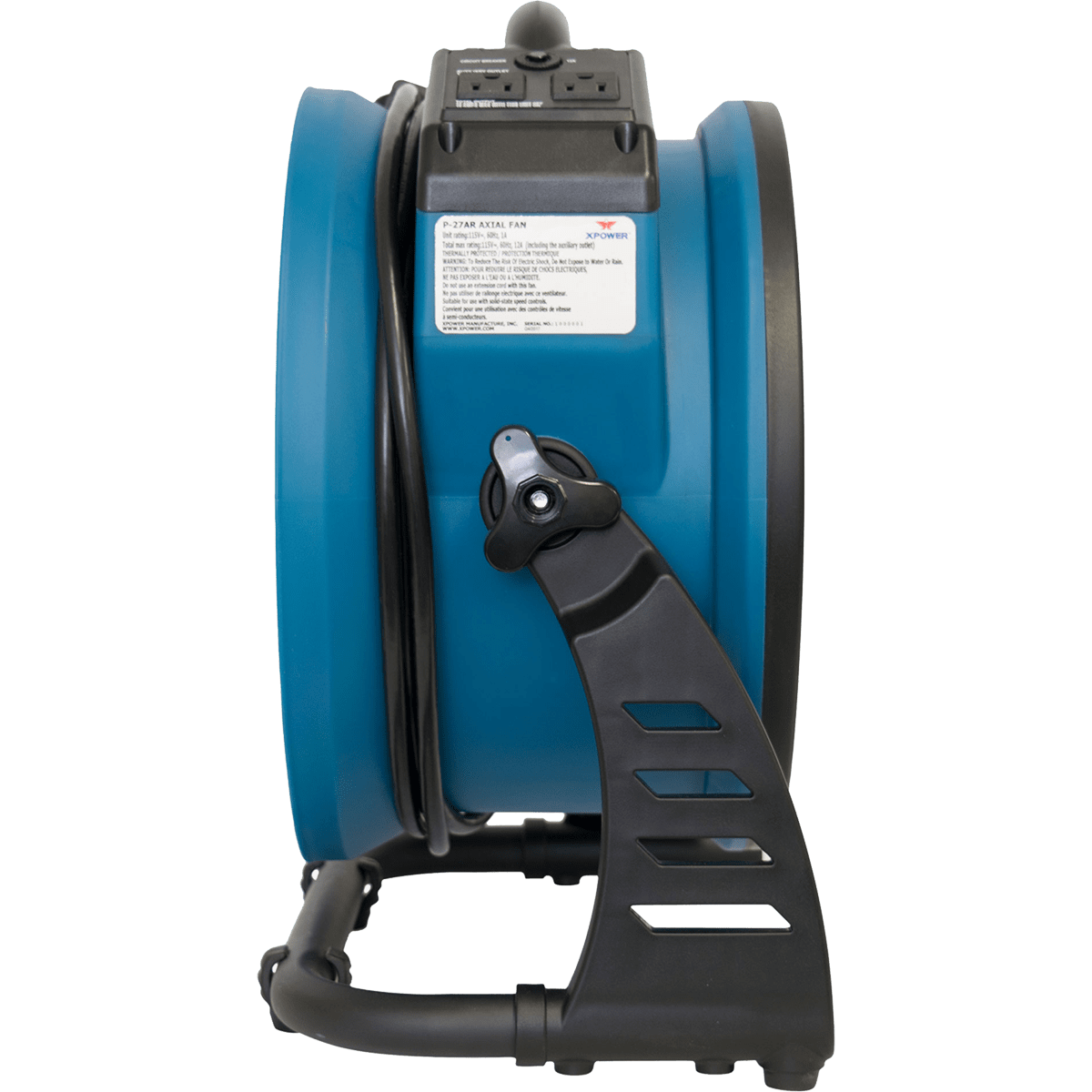 XPOWER 1300 CFM Industrial Axial Air Mover - Left Side