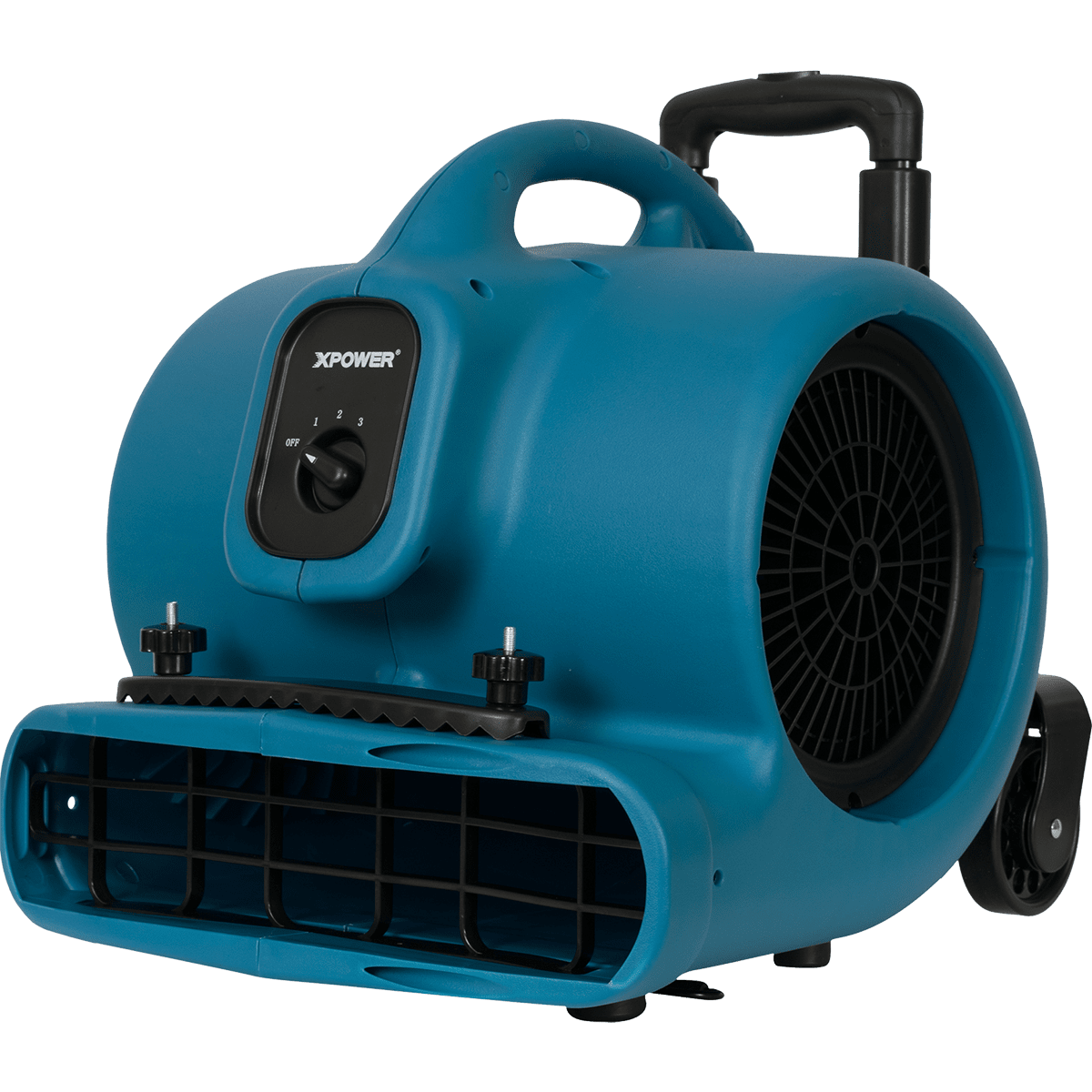 XPOWER 1/2 HP 2800 CFM 3-Speed Air Circulator w/Telescopic Handle & Wheels - Right Angle View