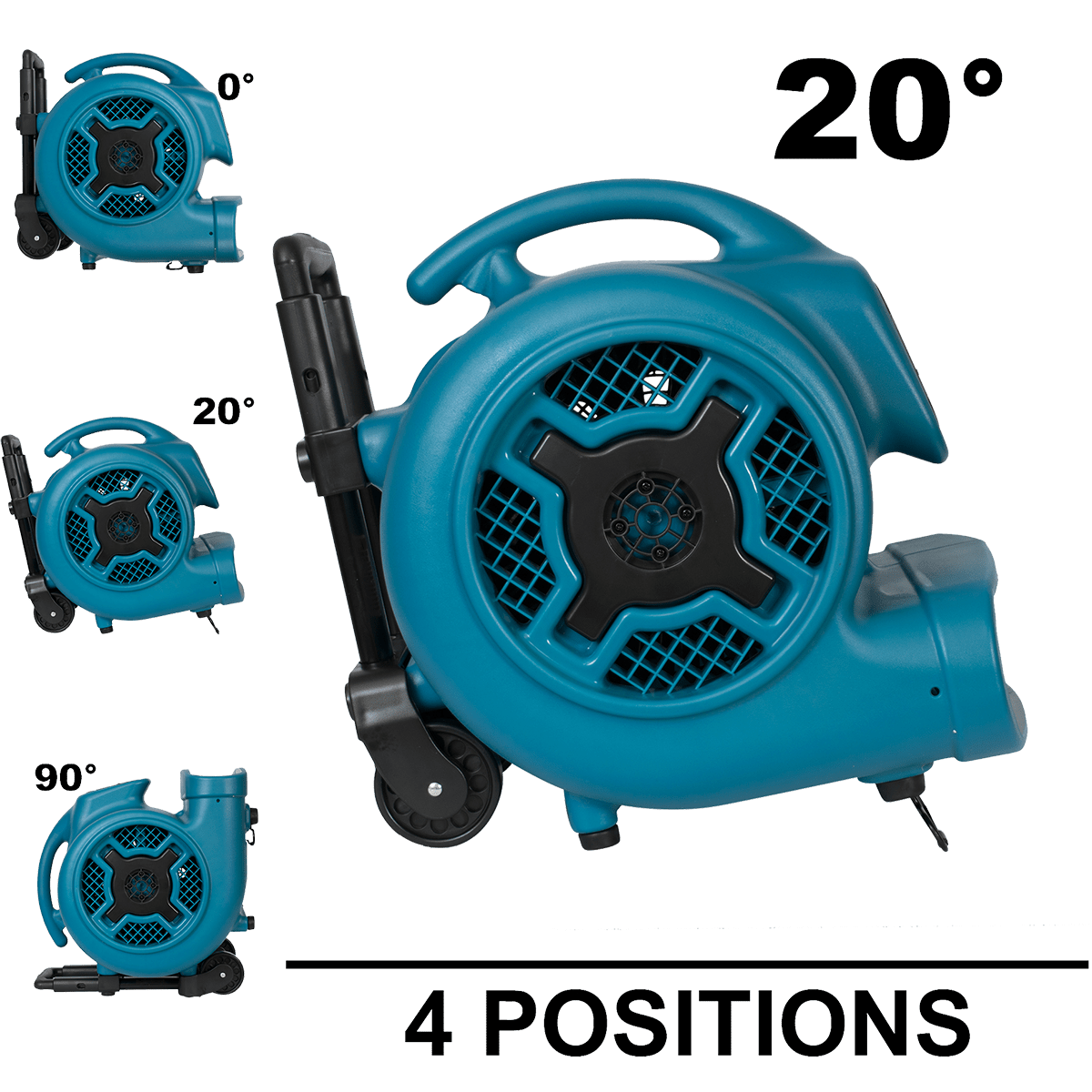 XPOWER 3/4 HP 3200 CFM 3-Speed Air Mover w/Telescopic Handle - 4 Angle Posiitons