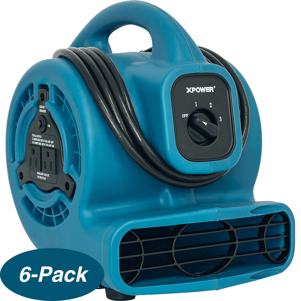 XPOWER 600 CFM Mini Mighty Air Mover Blue - 6 Pack