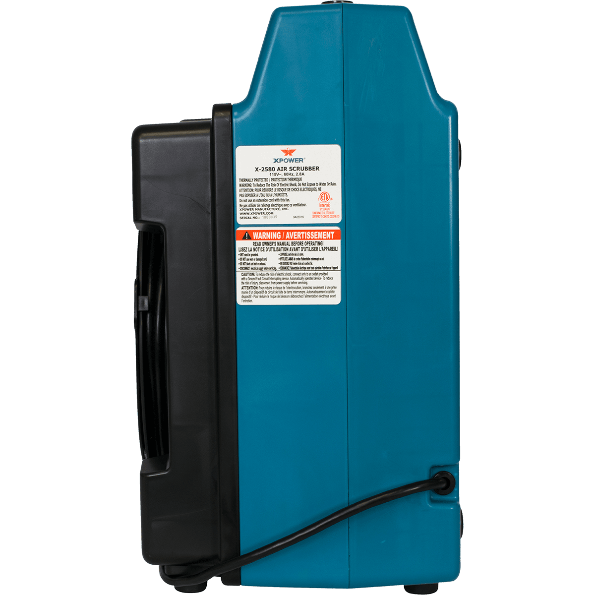 XPOWER X-2580 Commercial 4-Stage HEPA Mini Air Scrubber - Right Side