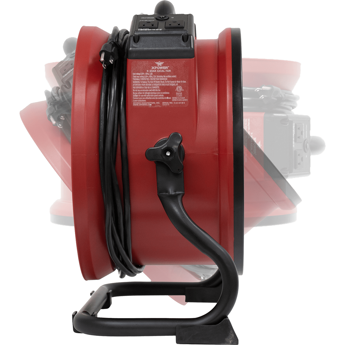 XPOWER 2100 CFM X-39AR Professional Sealed Motor Axial Fan - Red - Rotating Head