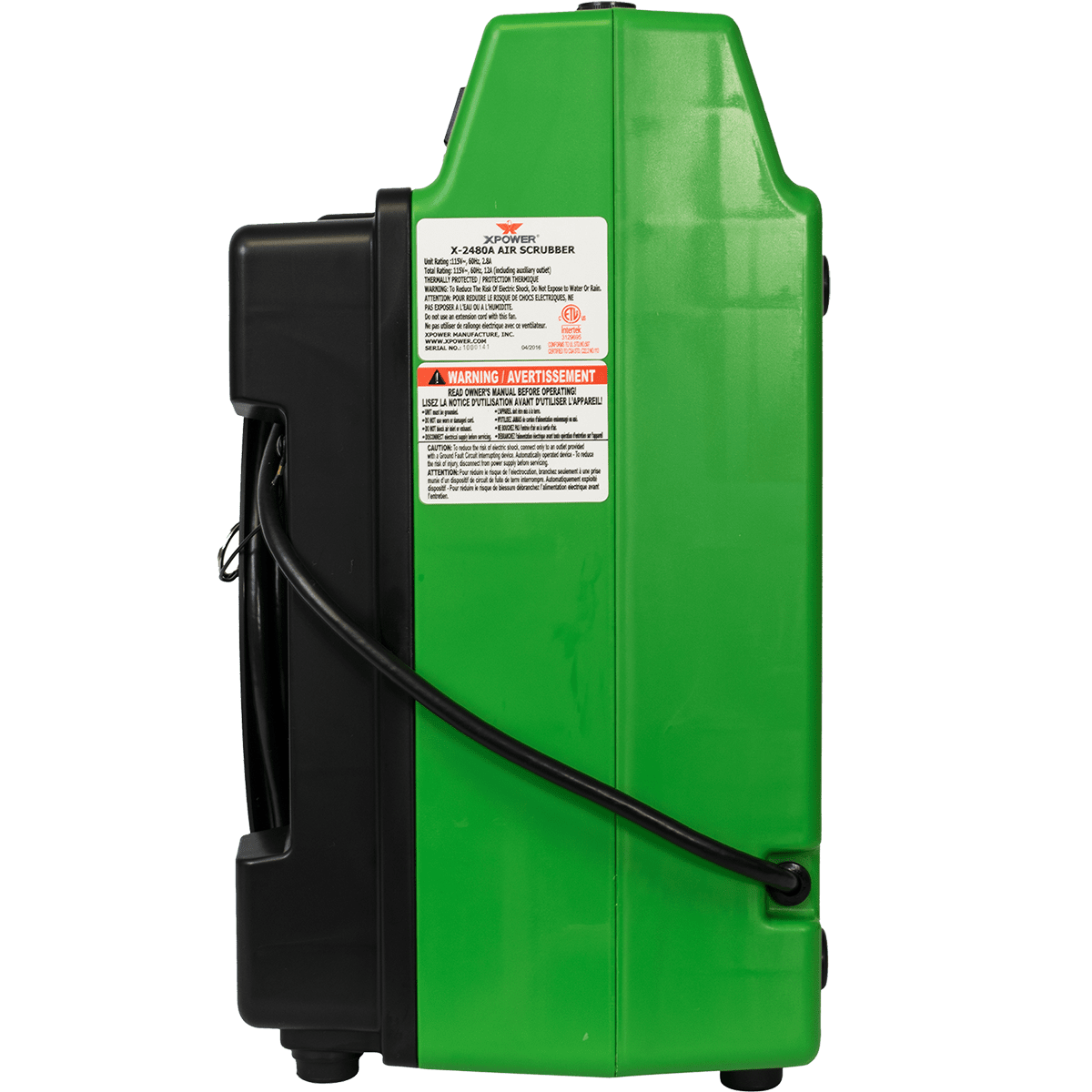 XPOWER X-2480A Professional 3-Stage Mini HEPA Air Scrubber Green - Side 2