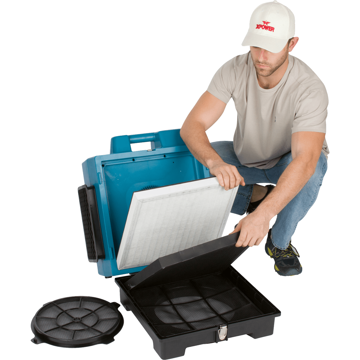 XPOWER X-3580 Commercial 4-Stage HEPA Air Scrubber - Showing Filters