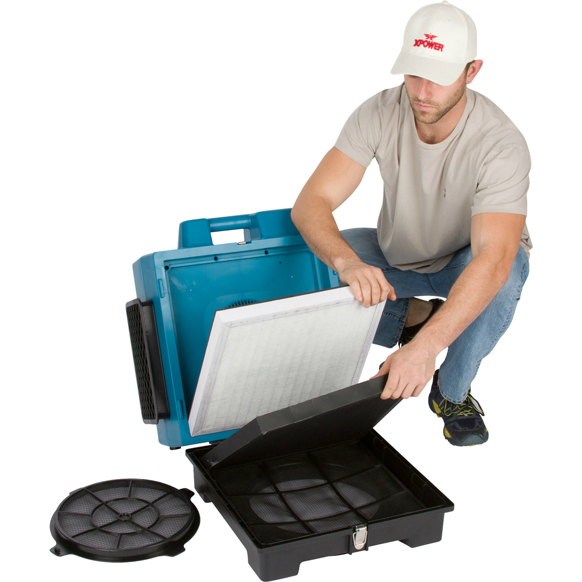 XPOWER X-3580 Commercial 4-Stage HEPA Air Scrubber - Showing Filters